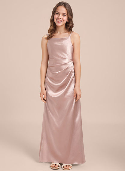 dideyttawl A-Line Junior Bridesmaid Dress Square Neck Pleated Stretch Satin Flower Girl Dress Sleeveless Formal Special Occasion Dress for Wedding 2520