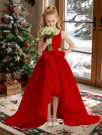 dideyttawl High-Low Girls Formal Dress for Girls Satin A-Line Pageant Gown 2535