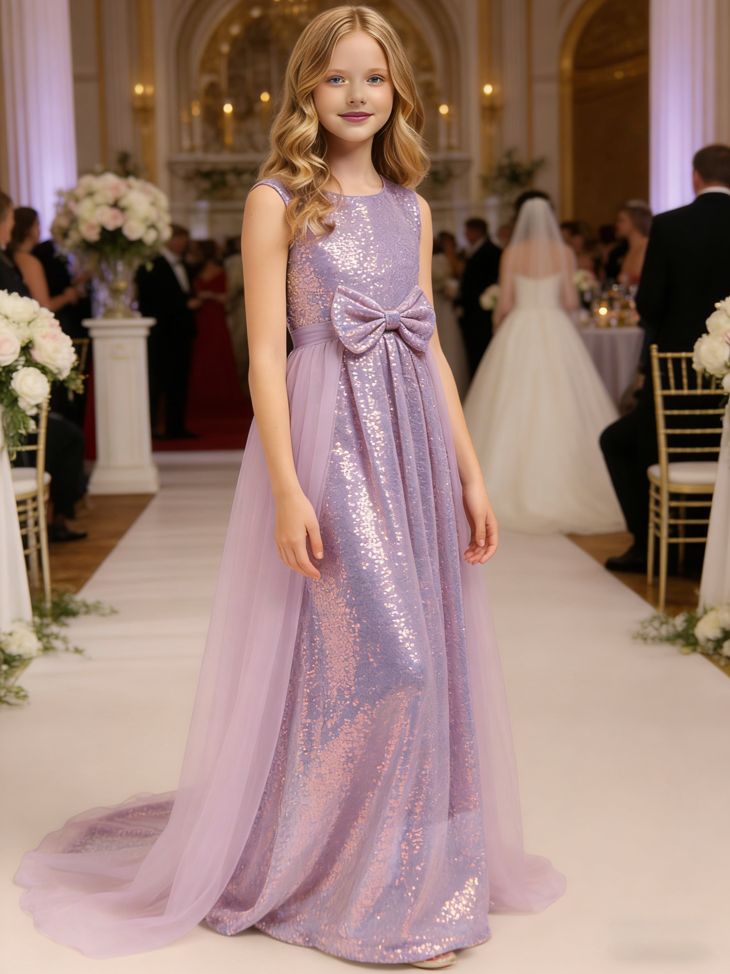 dideyttawl 2026 Flower Girls Dress Sparkly Sequins Tulle Sleeveless Prom Gown Floor Length Jr Bridesmaid Dresses 2557