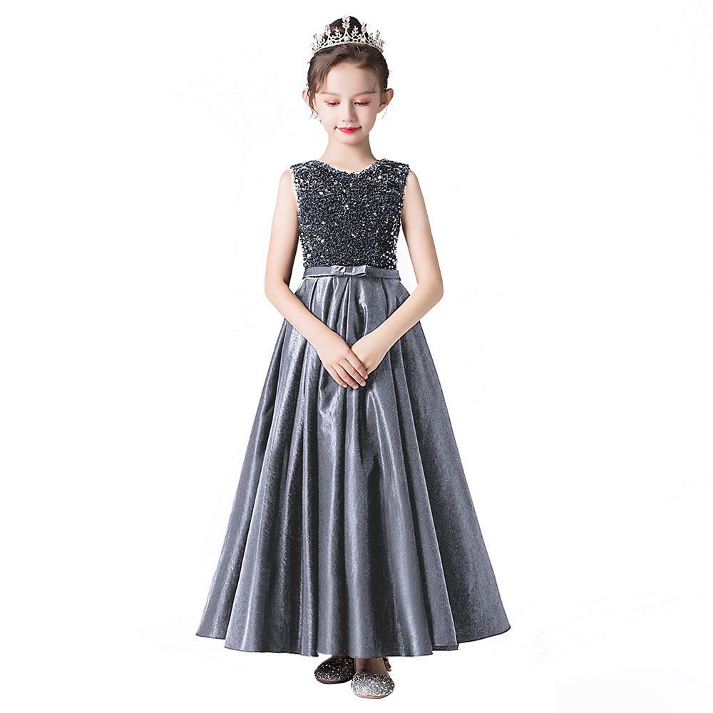 Satin Sequins Formal Dresses For Girls Special Occasion Dresses Elegant Birthday Party Dress
