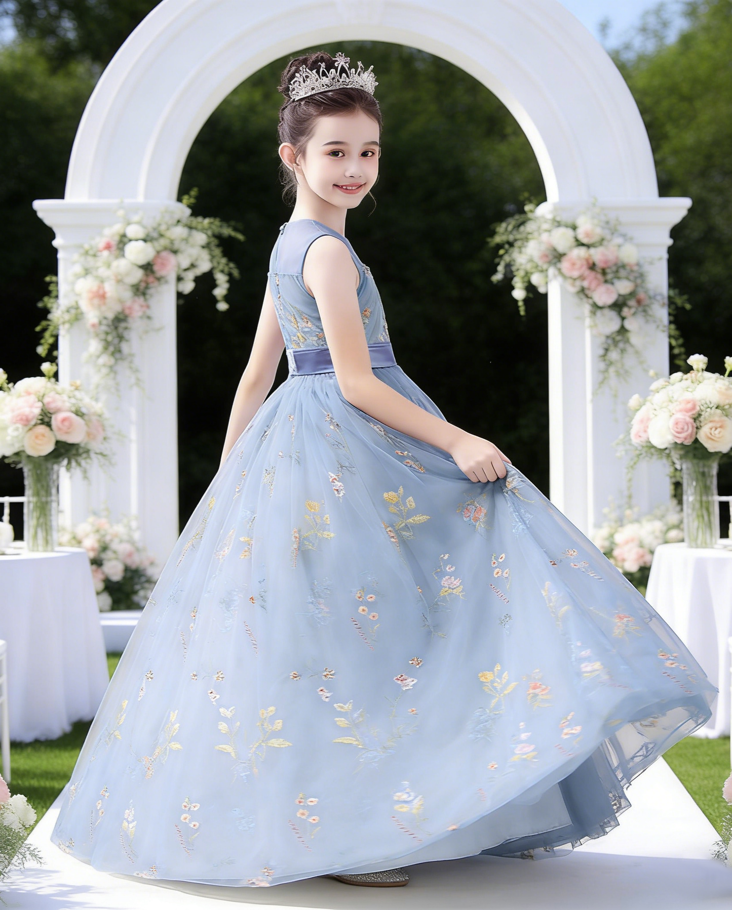 dideyttawl 2026 Fairy Dress for Girls Floral Tulle Flower Girl Dresses Long Sleeveless Jr Bridesmaid Prom Gown 2554