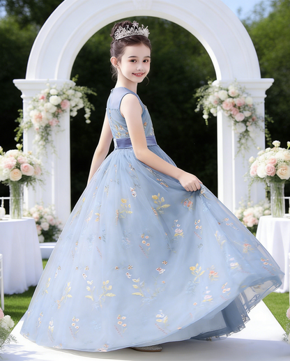 dideyttawl 2026 Fairy Dress for Girls Floral Tulle Flower Girl Dresses Long Sleeveless Jr Bridesmaid Prom Gown 2554