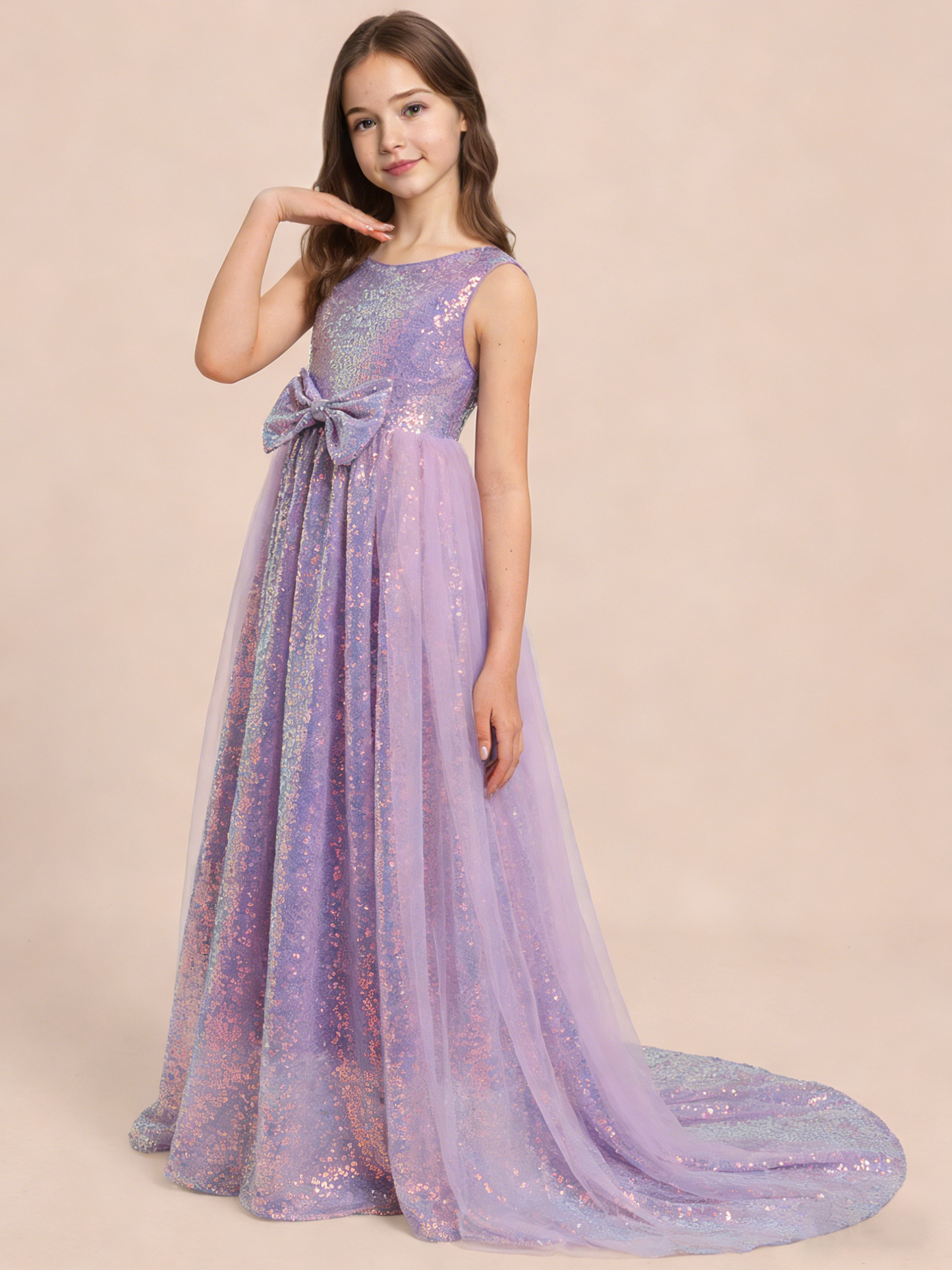 dideyttawl 2026 Flower Girls Dress Sparkly Sequins Tulle Sleeveless Prom Gown Floor Length Jr Bridesmaid Dresses 2557