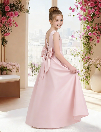 dideyttawl 2026 Pleated Satin Flower Girl Dress Junior Bridesmaid Dress Sleeveless A Line V-Neck Prom Ball Gown 2786