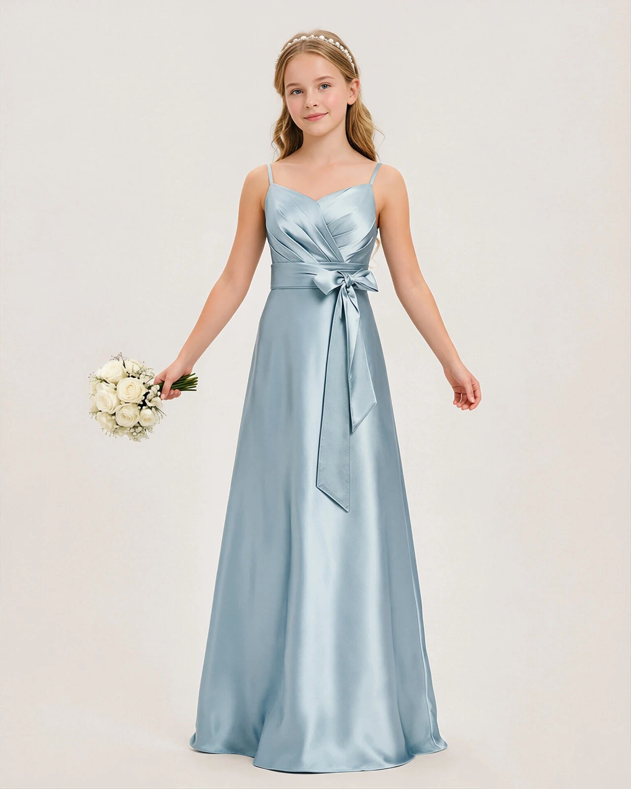 Junior Bridesmaid Dress for Girls | Pleated Satin Maxi Dress