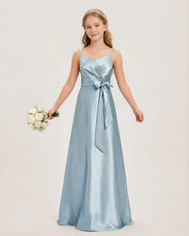 Dusty Blue Satin Junior Bridesmaid Dress