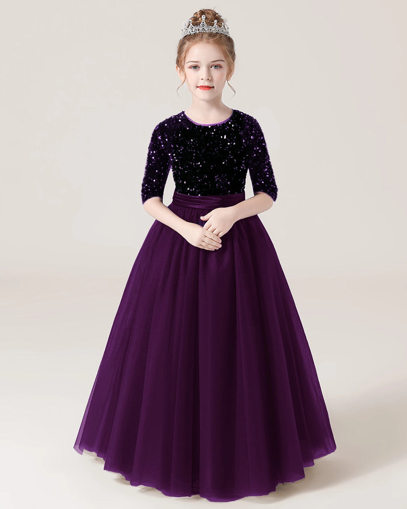 Purple Tulle A-line Flower Girl Dress Front View