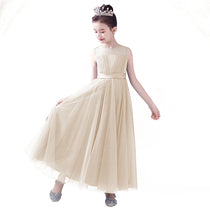 Dideyttawl Dusty Blue Sleeveless Tulle Flower Girl Dress Sheer Neck Junior Bridesmaid Gown