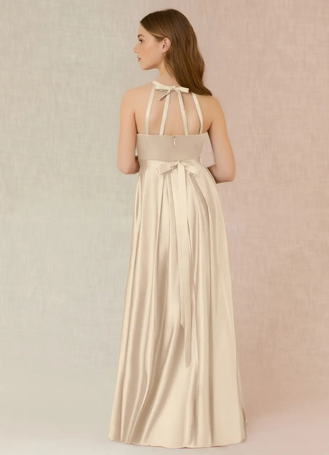 dideyttawl A-Line Junior Bridesmaid Dresses Halter Flower Girls Dress Satin Adjustable Straps Formal Gown 2532