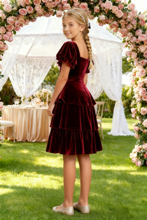 Dideyttawl Pleated Velvet Girls Formal Dress with Short Formal Party Gown 2543