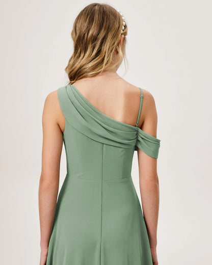 Sage Green Chiffon A-line Junior Bridesmaid Dress Back View