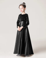 Black Sequin Satin A-line Girls Formal Dress Side View