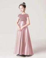 Dusty Rose Sequin Satin A-line Girls Formal Dress Side View