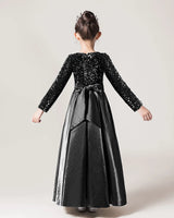 Black Sequin A-line Girls Formal Dress Back View