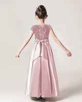 Dusty Rose Sequin A-line Girls Formal Dress Back View