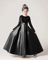Black Sequin A-line Girls Formal Dress Front View