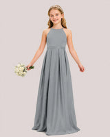 Grey Satin A-line Junior Bridesmaid Dress Front View