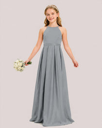 dideyttawl A-Line Junior Bridesmaid Dresses Satin Halter Special Occasion Dress Gown