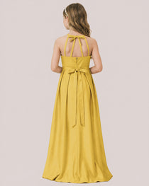 dideyttawl A-Line Junior Bridesmaid Dresses Satin Halter Special Occasion Dress Gown