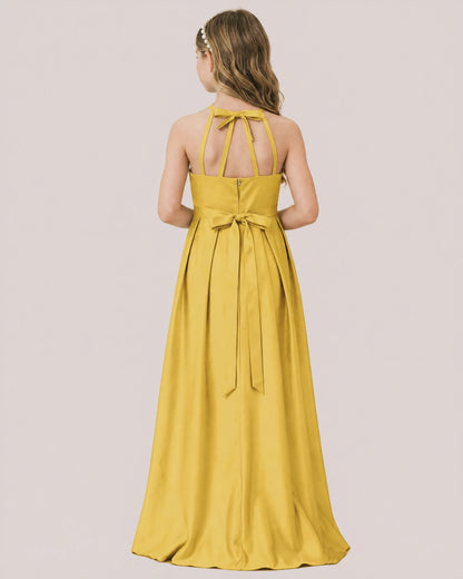 dideyttawl A-Line Junior Bridesmaid Dresses Satin Halter Special Occasion Dress Gown 2532