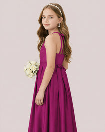 dideyttawl A-Line Junior Bridesmaid Dresses Satin Halter Special Occasion Dress Gown