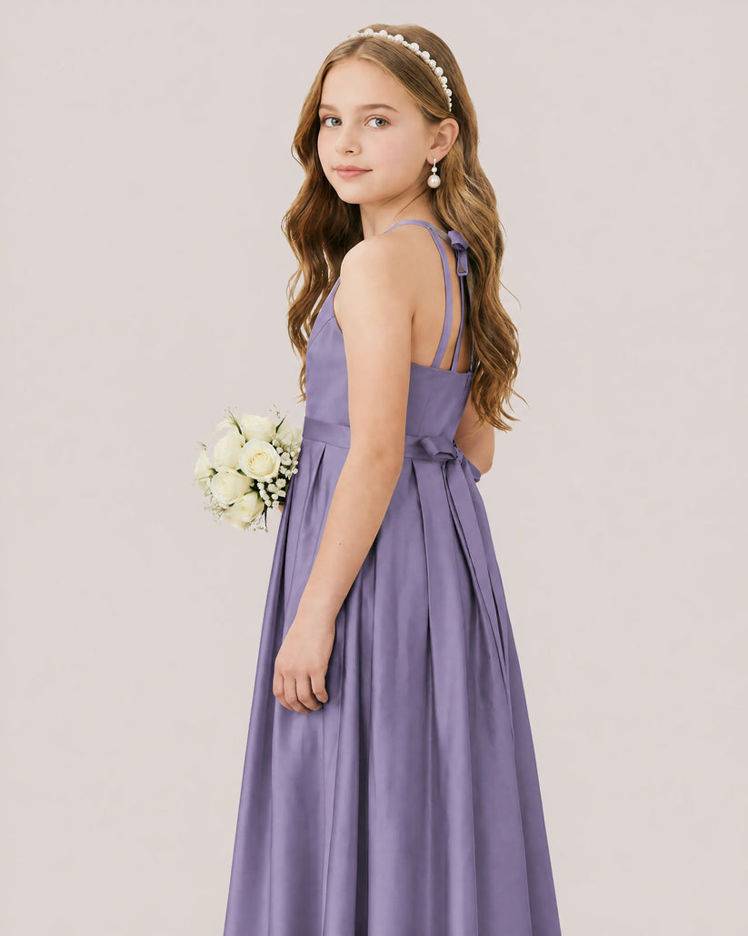 Wisteria Satin A-line Junior Bridesmaid Dress Side View