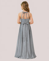 Grey Satin A-line Junior Bridesmaid Dress Back View