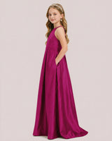 Fuchsia Satin A-line Junior Bridesmaid Dress Side View