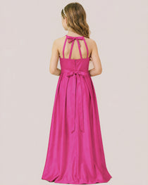 dideyttawl A-Line Junior Bridesmaid Dresses Satin Halter Special Occasion Dress Gown