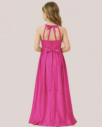 dideyttawl A-Line Junior Bridesmaid Dresses Satin Halter Special Occasion Dress Gown 2532