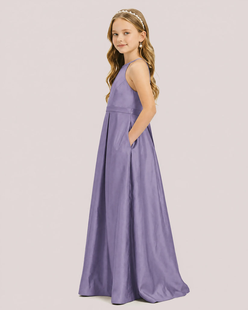 Wisteria Satin A-line Junior Bridesmaid Dress Side View