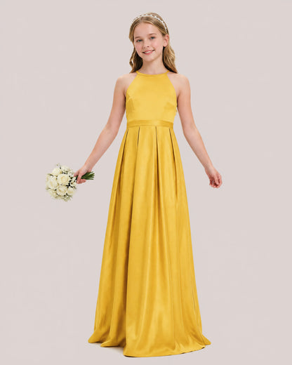 dideyttawl A-Line Junior Bridesmaid Dresses Satin Halter Special Occasion Dress Gown 2532