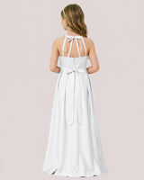 White Satin A-line Junior Bridesmaid Dress Back View