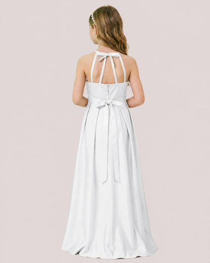 dideyttawl A-Line Junior Bridesmaid Dresses Satin Halter Special Occasion Dress Gown 2532