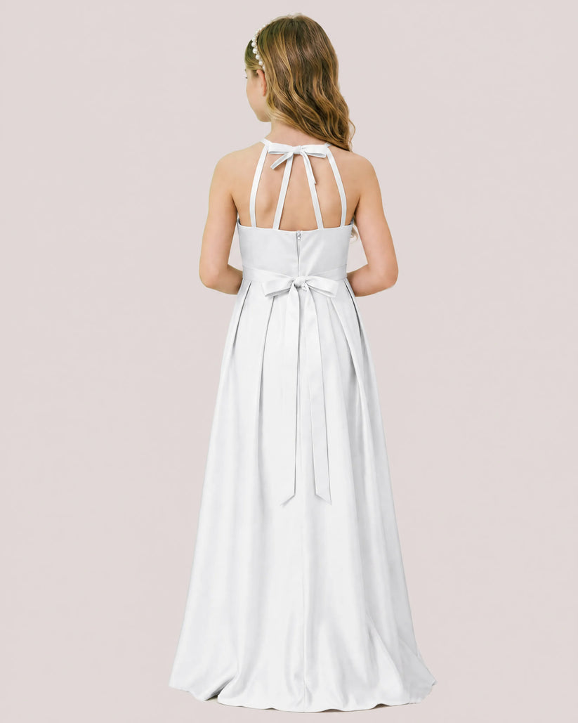 White Satin A-line Junior Bridesmaid Dress Back View