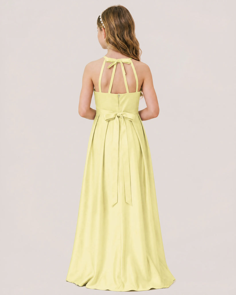 Daffodil Satin A-line Junior Bridesmaid Dress Back View
