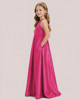 Fuchsia Satin A-line Junior Bridesmaid Dress Side View