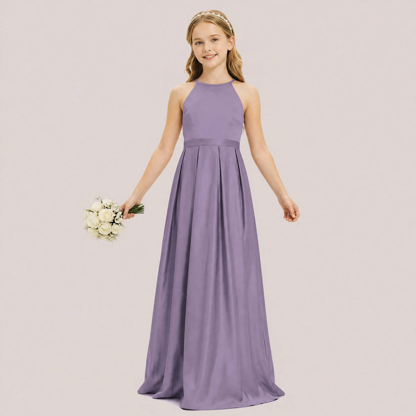 Wisteria Satin A-line Junior Bridesmaid Dress Front View
