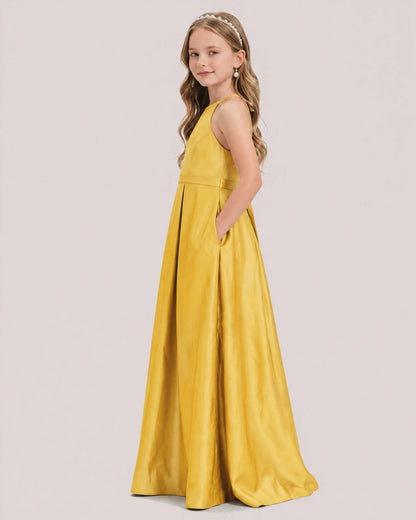 dideyttawl A-Line Junior Bridesmaid Dresses Satin Halter Special Occasion Dress Gown 2532