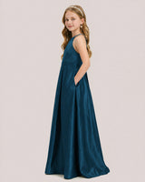 Teal Satin A-line Junior Bridesmaid Dress Side View
