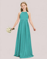 Turquoise Satin A-line Junior Bridesmaid Dress Front View