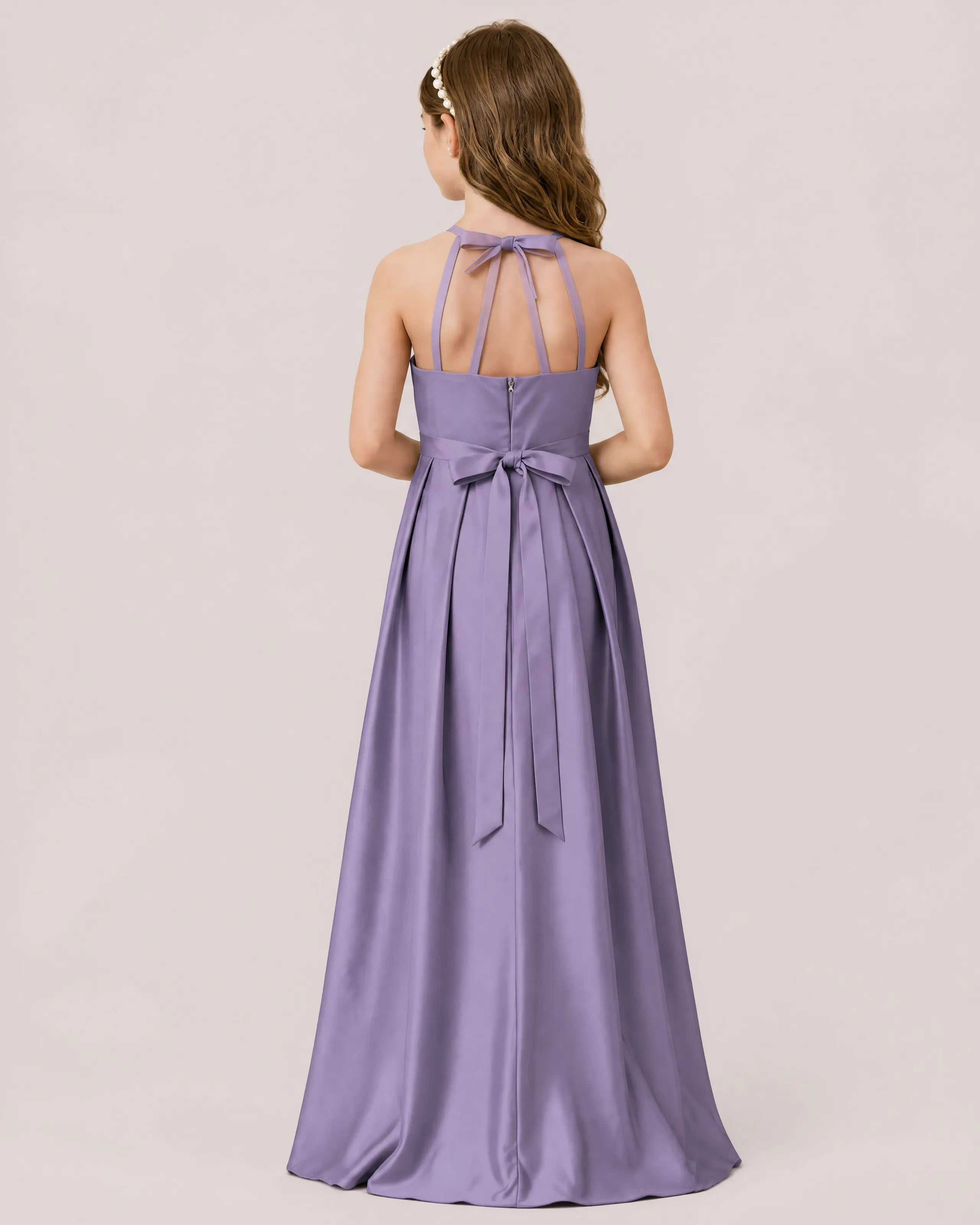 dideyttawl A-Line Junior Bridesmaid Dresses Satin Halter Special Occasion Dress Gown