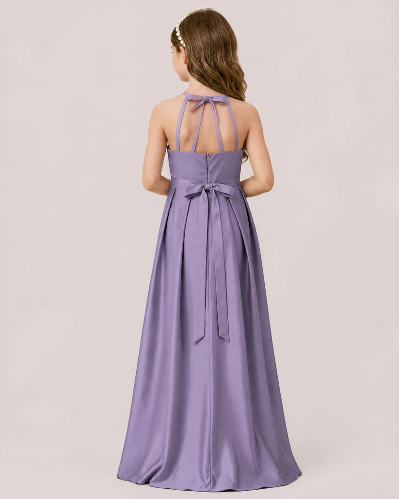 Wisteria Satin A-line Junior Bridesmaid Dress Back View