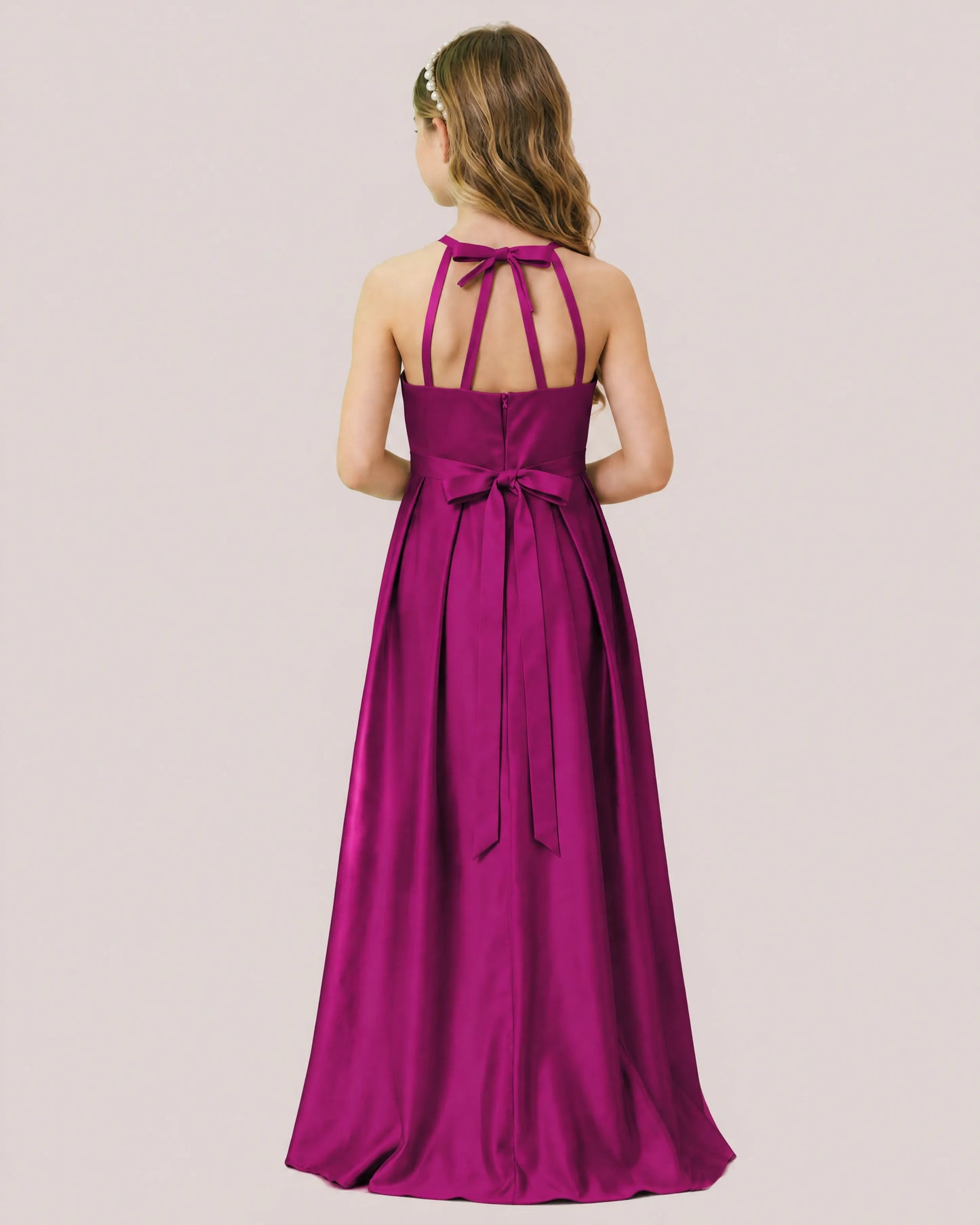 dideyttawl A-Line Junior Bridesmaid Dresses Satin Halter Special Occasion Dress Gown 2532