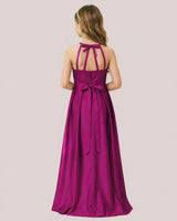 Fuchsia Satin A-line Junior Bridesmaid Dress Back View