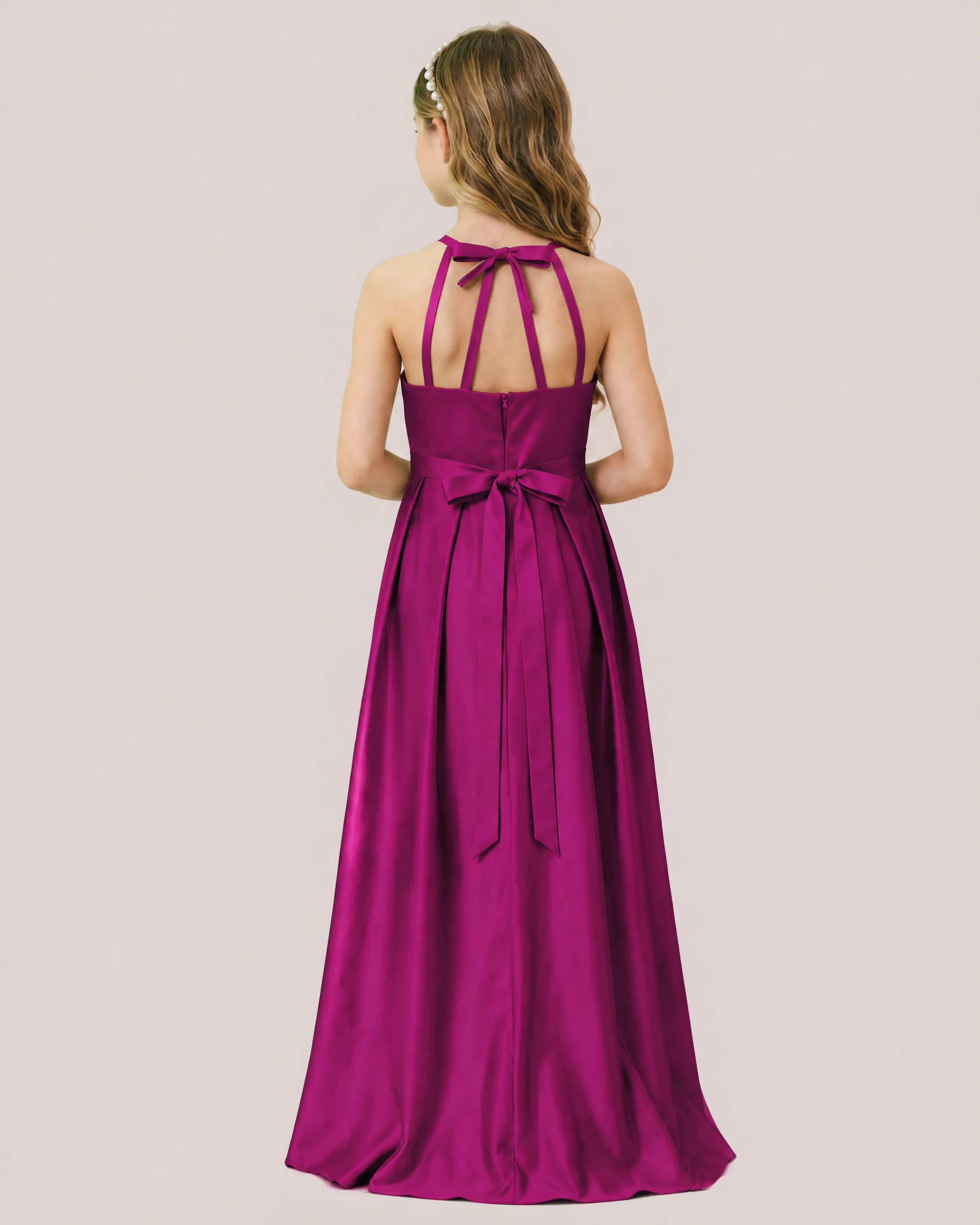 dideyttawl A-Line Junior Bridesmaid Dresses Satin Halter Special Occasion Dress Gown