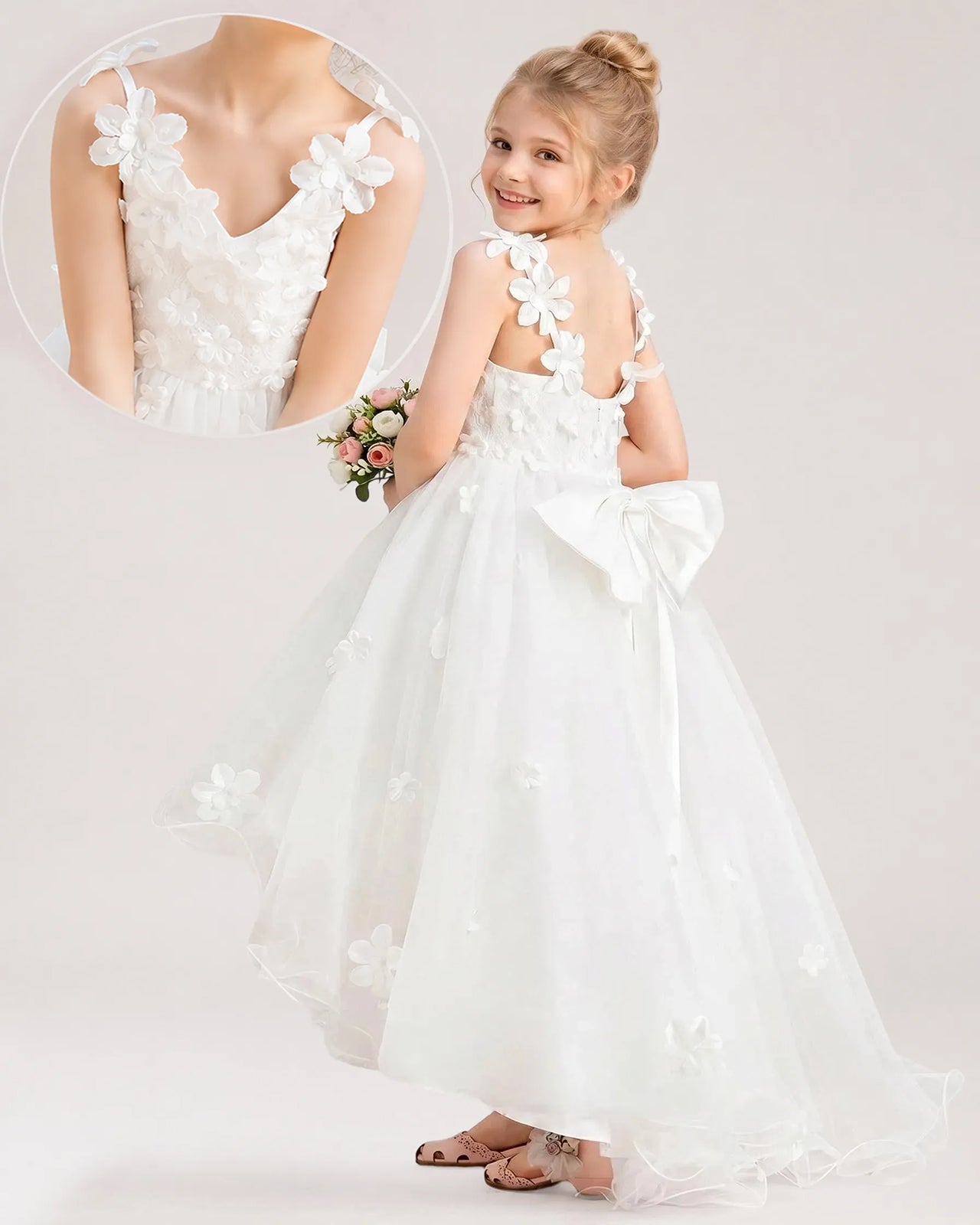 White Tulle A-line Flower Girl Dress Back View