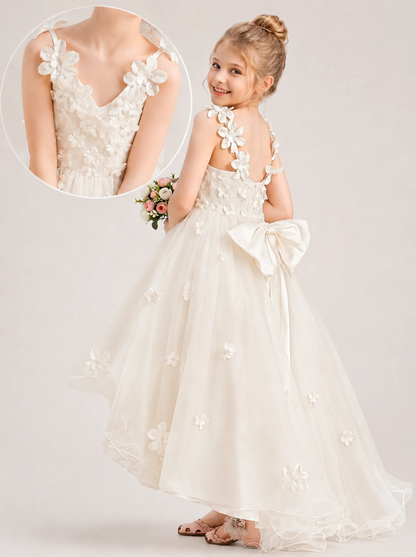 Ivory 3D Floral Flower Girl Dress