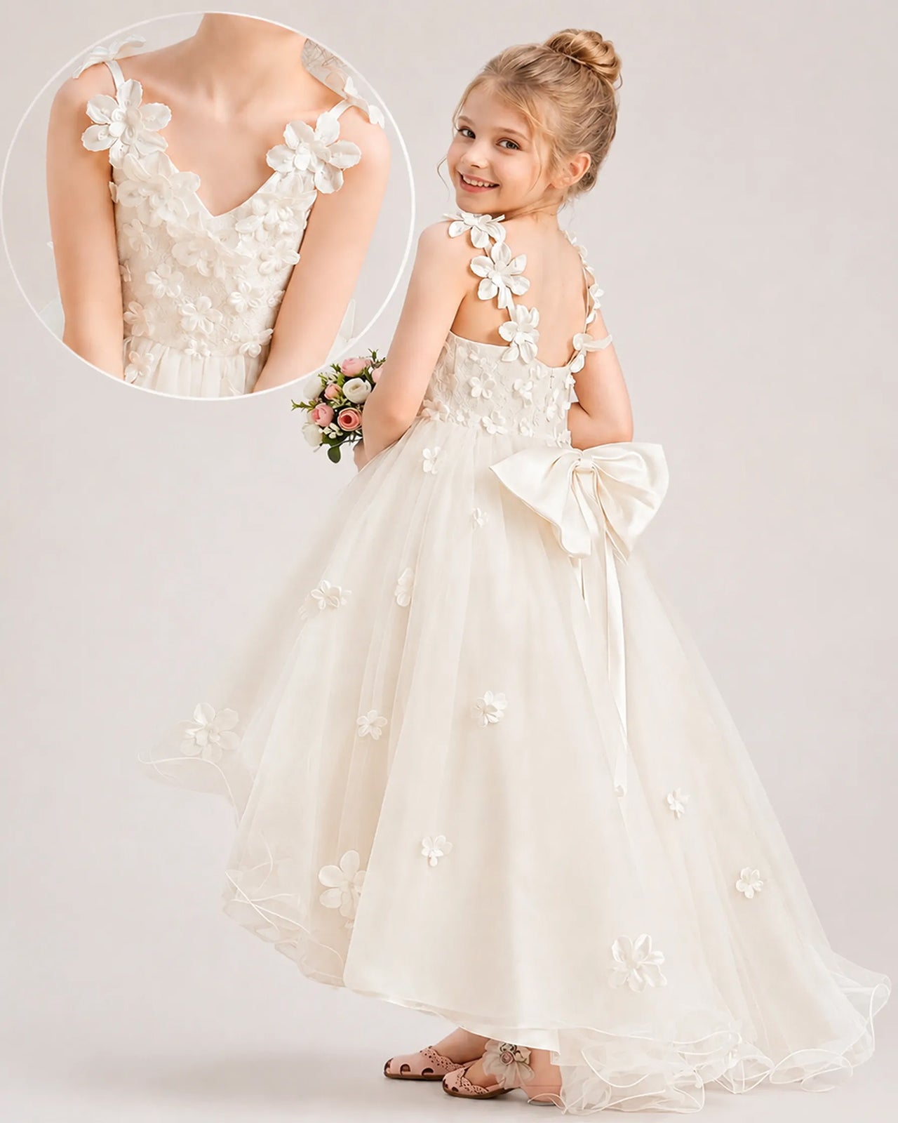 Ivory Tulle A-line Flower Girl Dress Back View