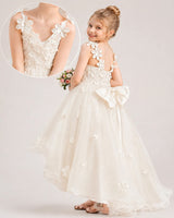 Ivory Tulle A-line Flower Girl Dress Back View